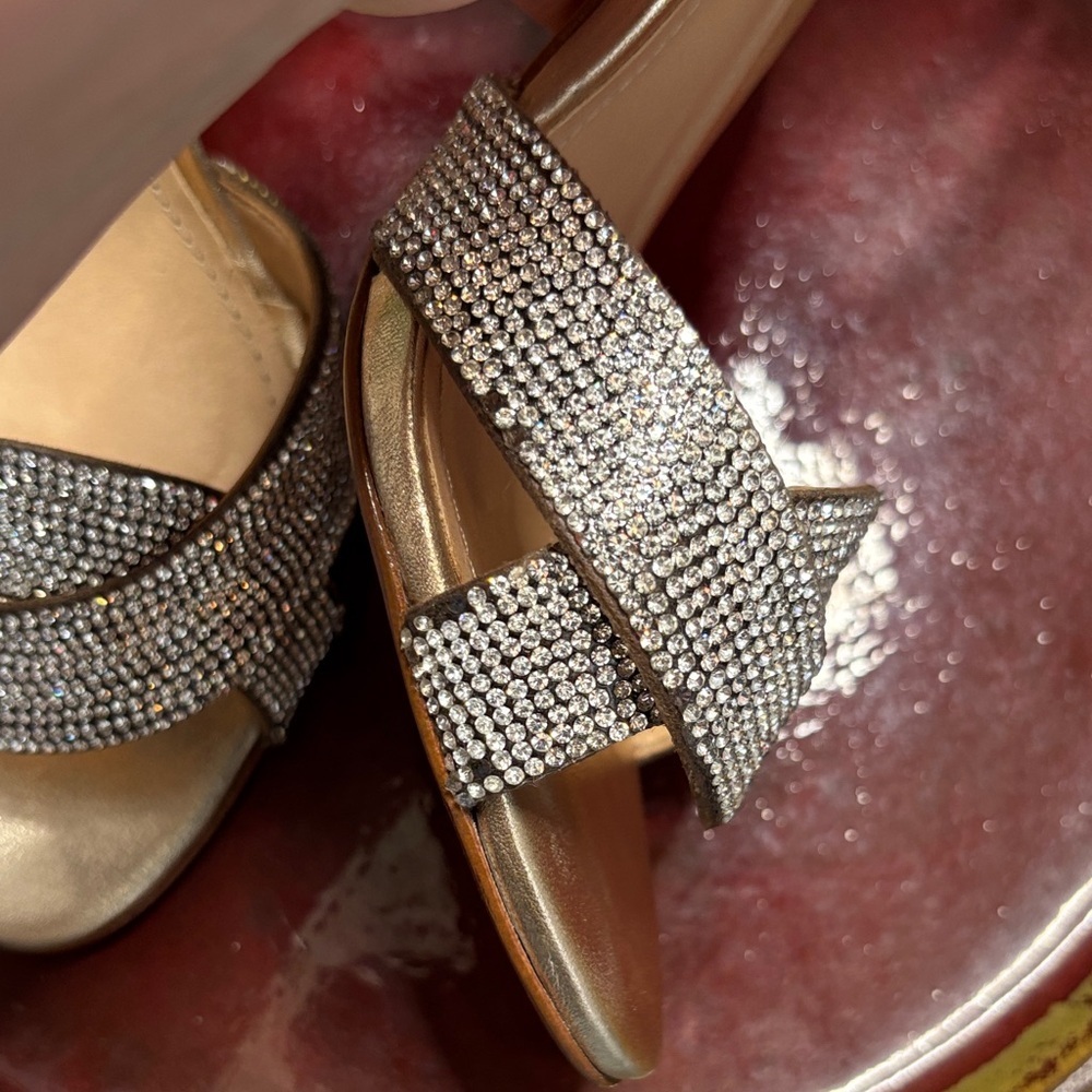SCHUTZ Silver and Rhinestone Leather Sequins Heels sz 8 - Picture 7 of 14